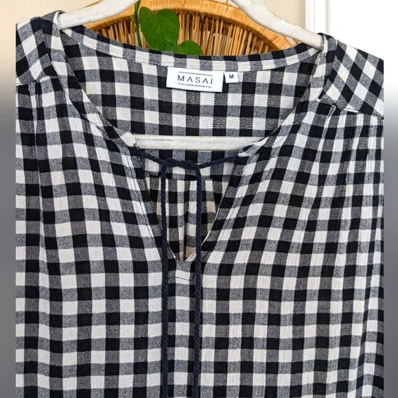 Black and White Gingham Midi Dress with Tassel Tie - Picture 3 of 12